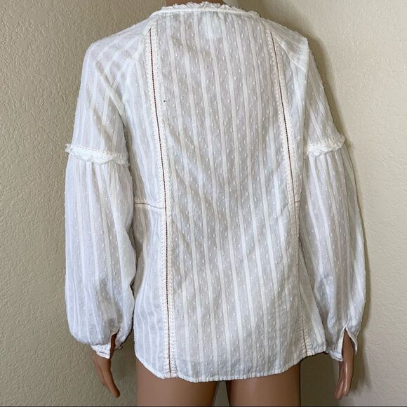 Sundance white balloon sleeve 1/2 button 100% cotton Boho flowy blouse SZ XS - Picture 6 of 9
